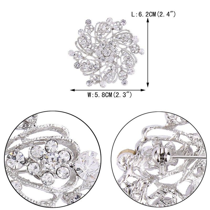 EVER FAITH Women's Austrian Crystal Elegant Flower Bridal Corsage Brooch Pin Clear Silver-Tone - Image 4